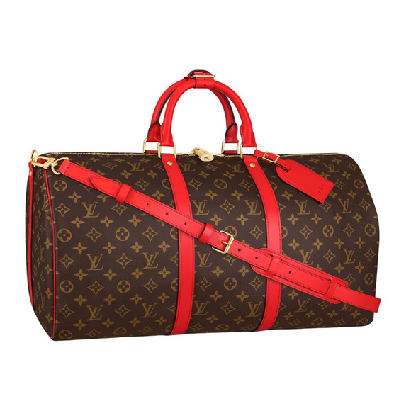 Louis Vuitton Keepall Bandouliere 50 Monogram Brown Red Logo Weekend Travel Bag - Picture 1 of 12